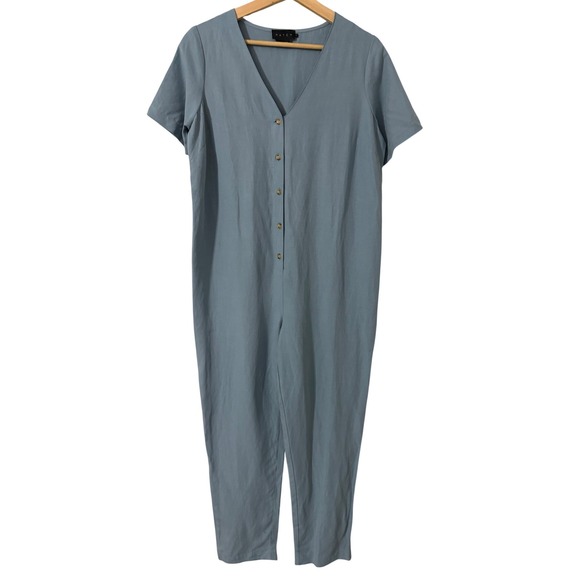Hatch Pants - Hatch Collection Blue Tencel Linen Button Front Maternity Jumpsuit Size 1/ Small